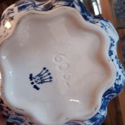 BLUE AND WHITE PLANTERS AND DISHES