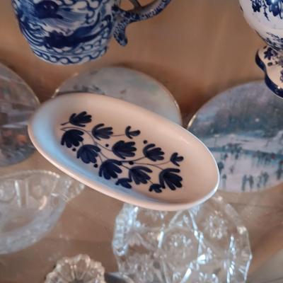 BLUE AND WHITE PLANTERS AND DISHES