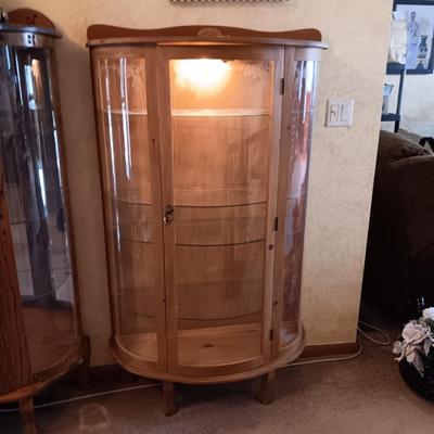 LIGHTED CURVED GLASS CURIO CABINET