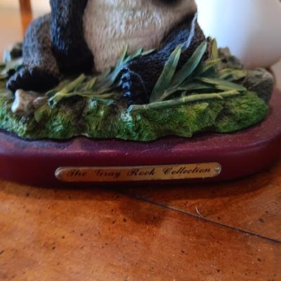 LARGE VASE WITH DRIED FOLIAGE, PANDA BEAR AND BUD VASE