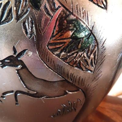 LARGE VASE WITH DRIED FOLIAGE, PANDA BEAR AND BUD VASE