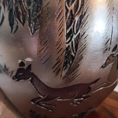 LARGE VASE WITH DRIED FOLIAGE, PANDA BEAR AND BUD VASE