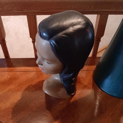 TALL ROYAL HAEGER VASE, MARIVAL BUST AND A GLASS FISH