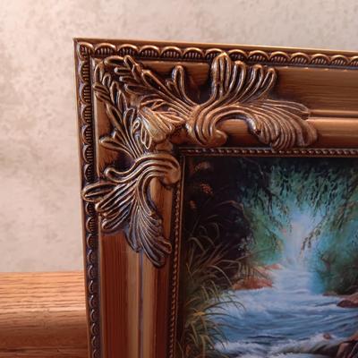 LEOPARD PICTURE "WATCHFUL EYE" BY CRAIG BONE AND DRIED FOLIAGE IN A BASKET