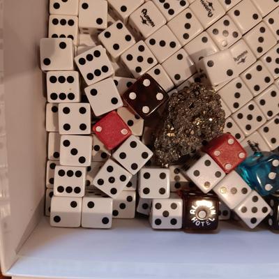 BRINKS LOCK BOX, MOTOROLA FLIP PHONE AND A BOX OF CASINO DICE
