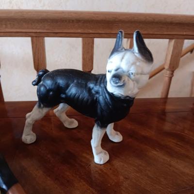 CAST IRON BOSTON TERRIER AND A DOBERMAN PINSCHER STATUE