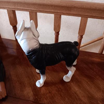 CAST IRON BOSTON TERRIER AND A DOBERMAN PINSCHER STATUE