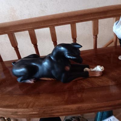 CAST IRON BOSTON TERRIER AND A DOBERMAN PINSCHER STATUE