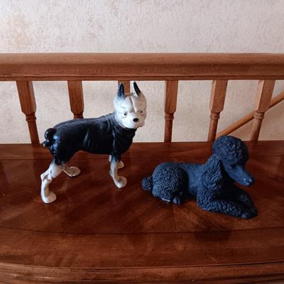 CAST IRON BOSTON TERRIER & A SANDICAST POODLE