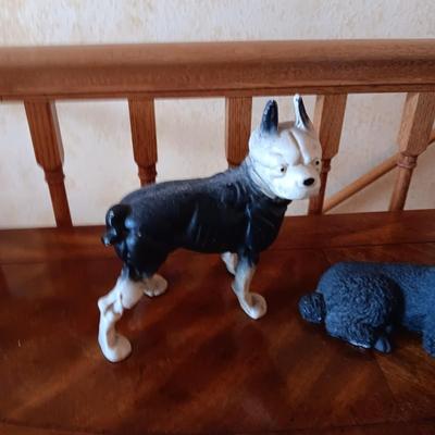 CAST IRON BOSTON TERRIER & A SANDICAST POODLE