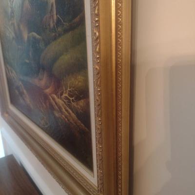 Francis A. Cerny Original Oil on Canvas Stag and Doe Circa 1890 Framed