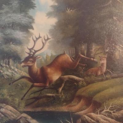 Francis A. Cerny Original Oil on Canvas Stag and Doe Circa 1890 Framed