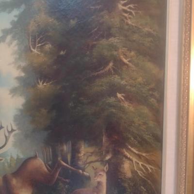 Francis A. Cerny Original Oil on Canvas Stag and Doe Circa 1890 Framed