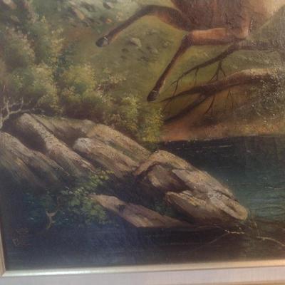 Francis A. Cerny Original Oil on Canvas Stag and Doe Circa 1890 Framed