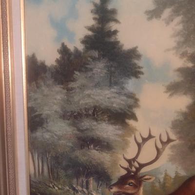Francis A. Cerny Original Oil on Canvas Stag and Doe Circa 1890 Framed