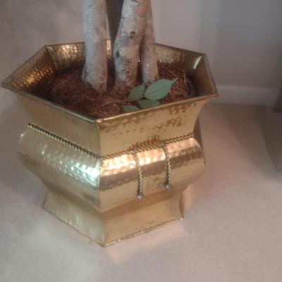 Artificial Indoor Tree in Brass Finish Metal Planter
