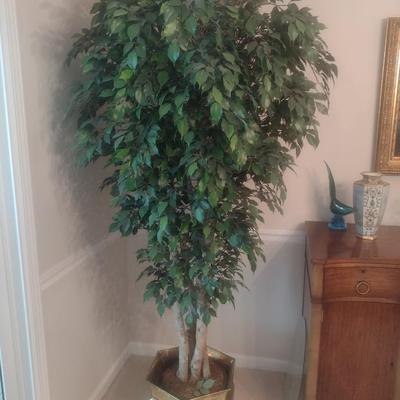 Artificial Indoor Tree in Brass Finish Metal Planter