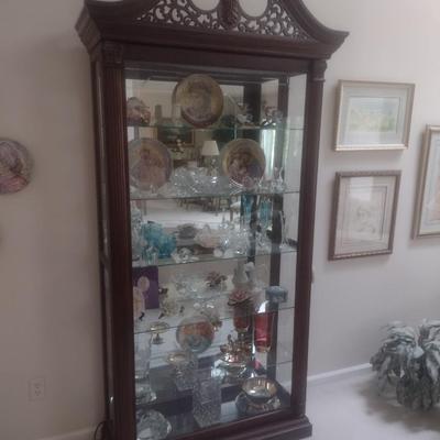 Impressive Multi-Shelf Lighted Display Curio Cabinet with Sliding Front Door (No Contents)