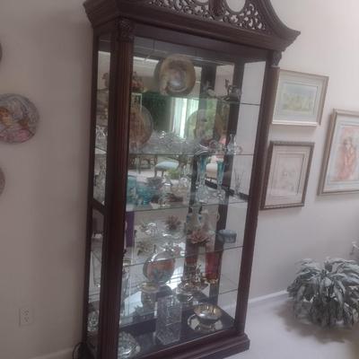 Impressive Multi-Shelf Lighted Display Curio Cabinet with Sliding Front Door (No Contents)