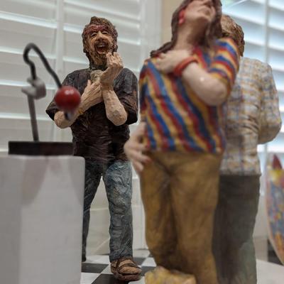Hand Carved Figurine Art Spectator Scene