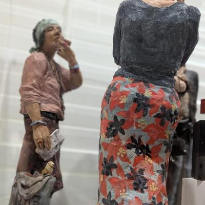 Hand Carved Figurine Art Spectator Scene