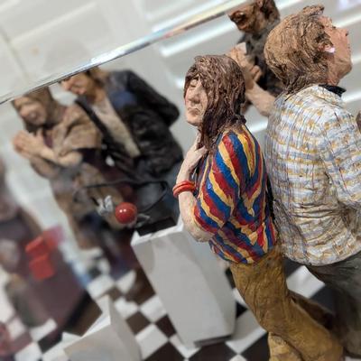 Hand Carved Figurine Art Spectator Scene