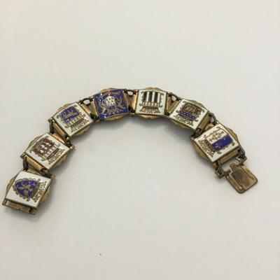 Vintage 40s France, souvenir enamel panel bracelet