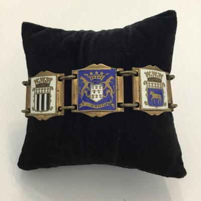 Vintage 40s France, souvenir enamel panel bracelet