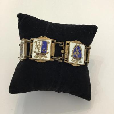 Vintage 40s France, souvenir enamel panel bracelet