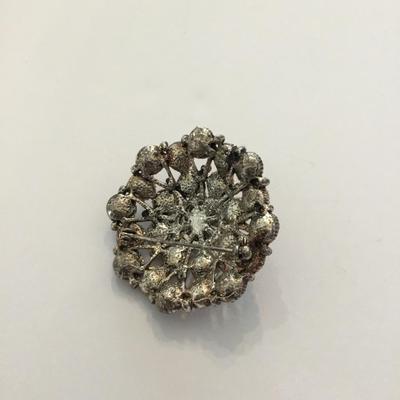 Antique, Silver, toned, rhinestone brooch
