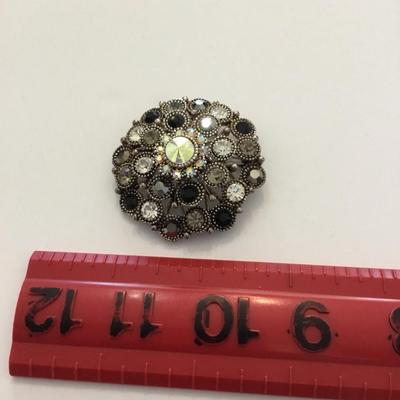 Antique, Silver, toned, rhinestone brooch