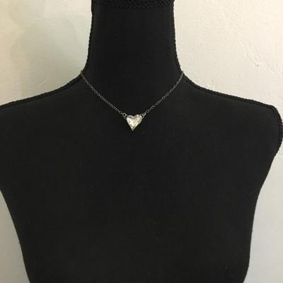 Divine silver toned heart rhinestoned necklace