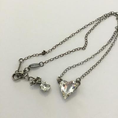 Divine silver toned heart rhinestoned necklace