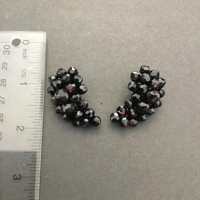 Vintage, black, faceted glass climber clip on earrings