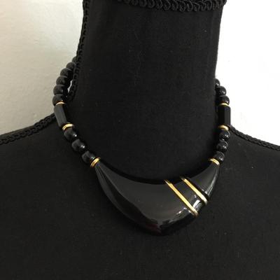 Vintage Black and gold beaded collar necklace