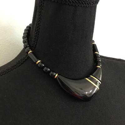 Vintage Black and gold beaded collar necklace