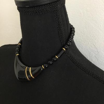 Vintage Black and gold beaded collar necklace