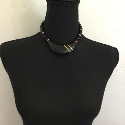 Vintage Black and gold beaded collar necklace