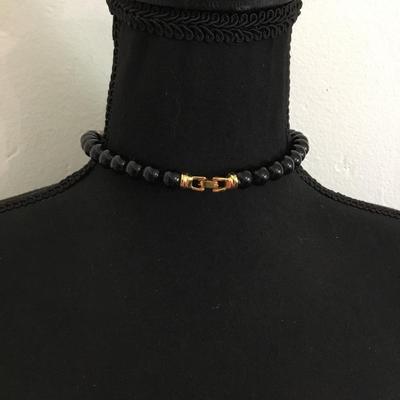 Vintage Black and gold beaded collar necklace