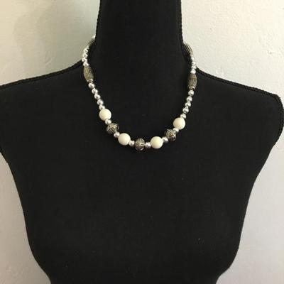 Vintage metallic silver beaded necklace