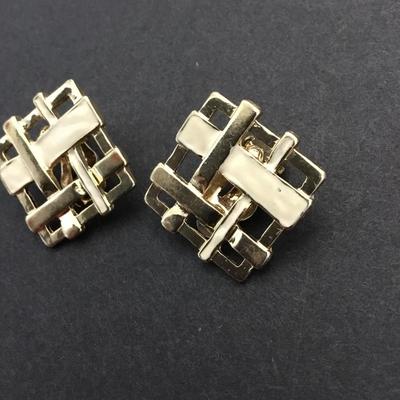 Vintage woven clip on earrings enamel