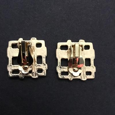 Vintage woven clip on earrings enamel