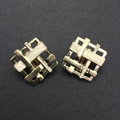 Vintage woven clip on earrings enamel