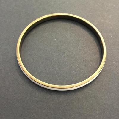 Vintage, brass and white enamel bangle bracelet