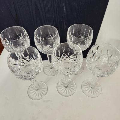 6 Waterford Crystal Lismore Hock Wine Glasses 7.5" Excellent Condition