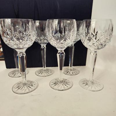 6 Waterford Crystal Lismore Hock Wine Glasses 7.5" Excellent Condition