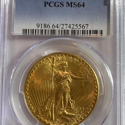 1927 US $20 SAINT GAUDENS DOUBLE EAGLE PCGS MS64