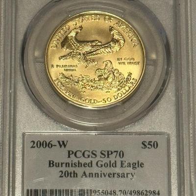 2006-W $50 PCGS SP70 Burnished Gold Eagle 20th Anniversary 1 Of 5 In The World!!