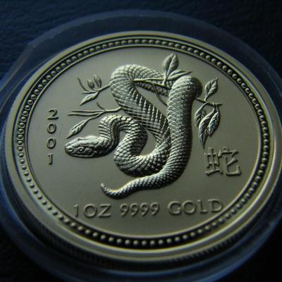 2001 GOLD 1-oz coin, PERTH MINT LUNER SERIES 1, YEAR OF THE SNAKE - BU