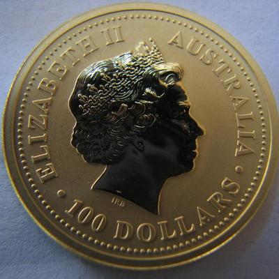 2001 GOLD 1-oz coin, PERTH MINT LUNER SERIES 1, YEAR OF THE SNAKE - BU